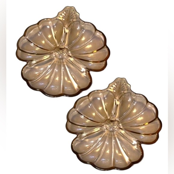 Vintage Jeannette Depression Glass Marigold Clover Leaf Candy Dish Divided Plate - Picture 1 of 7